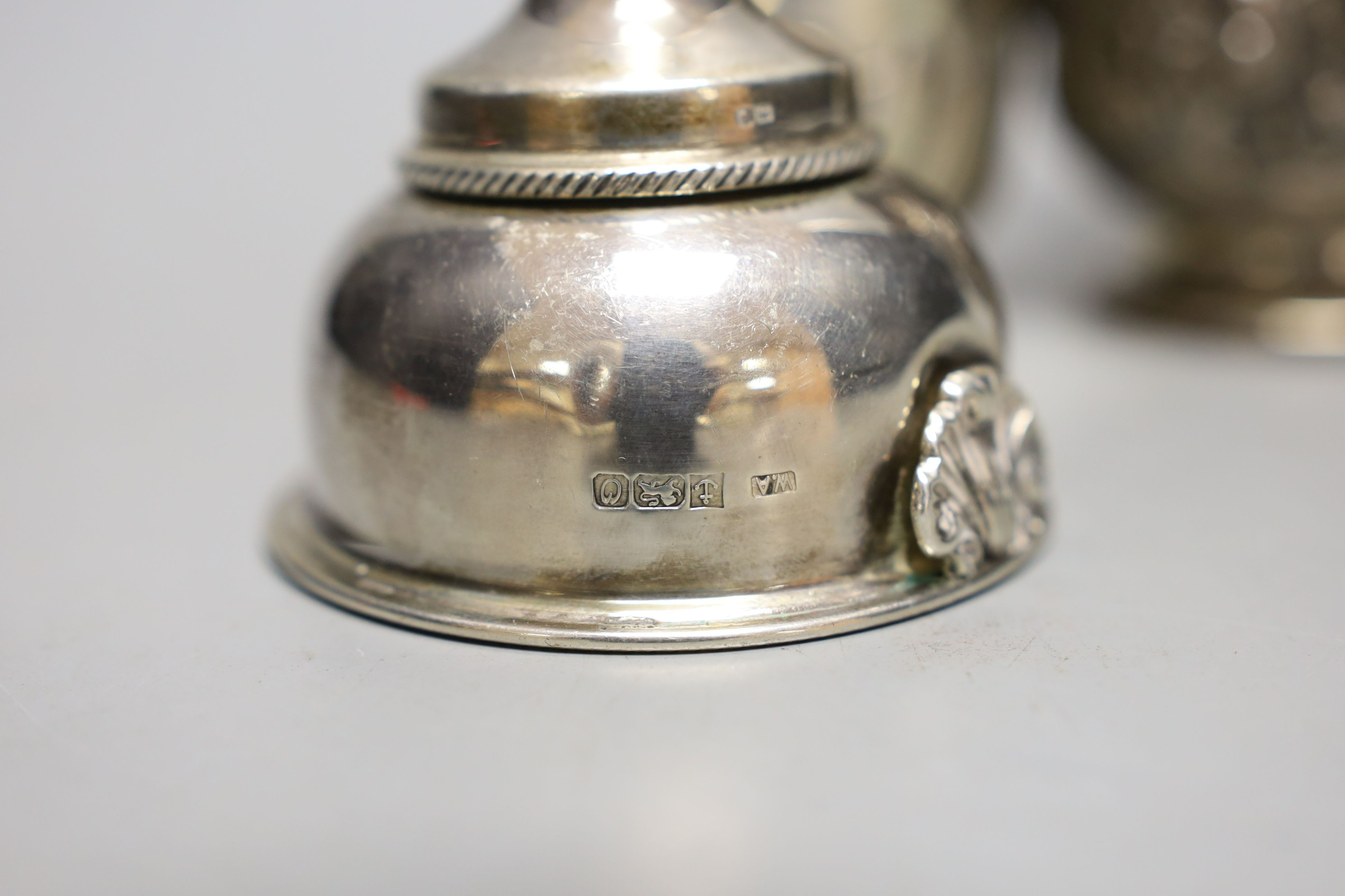 Two late 19th/early 20th century silver christening mugs and a modern silver wine funnel, 9.5oz.